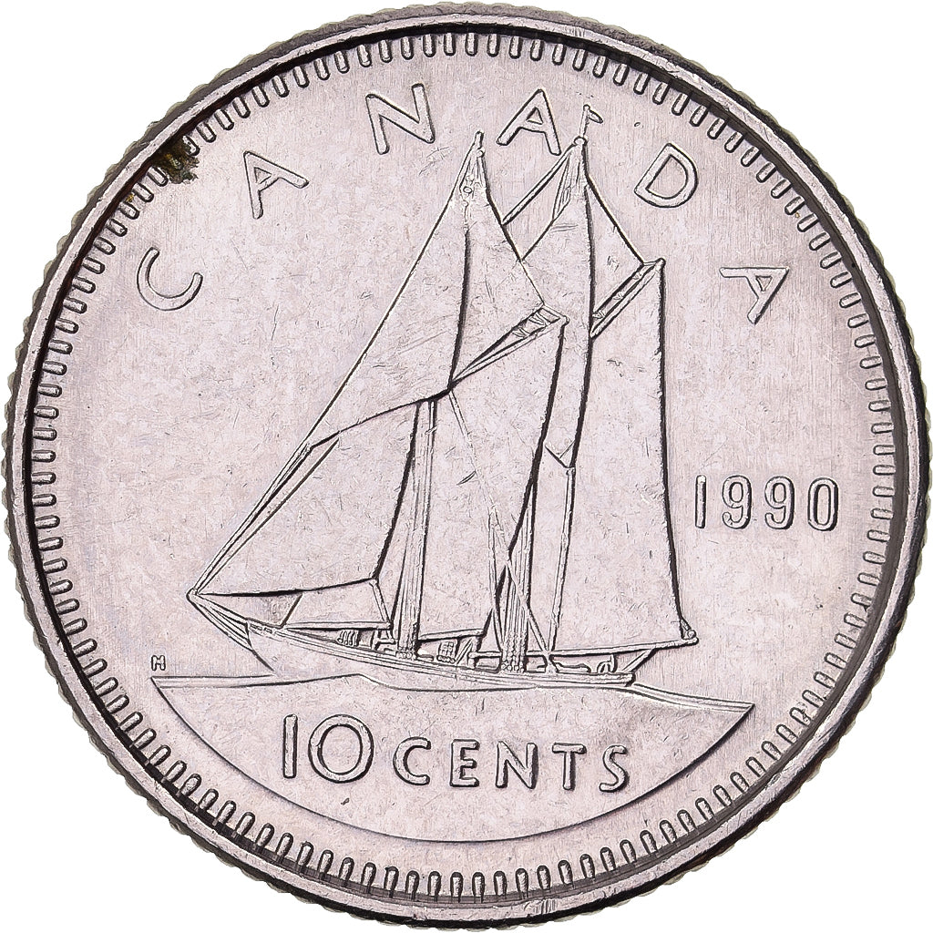 Canada, Elizabeth II, 10 Cents, 1990, Royal Canadian Mint, Nichel, BB+, KM:183