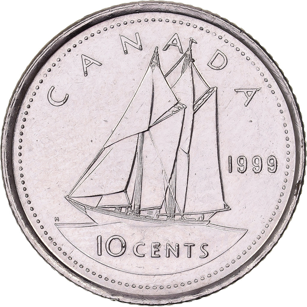 Canadá, Elizabeth II, 10 Cents, 1999, Royal Canadian Mint, Níquel, MBC+