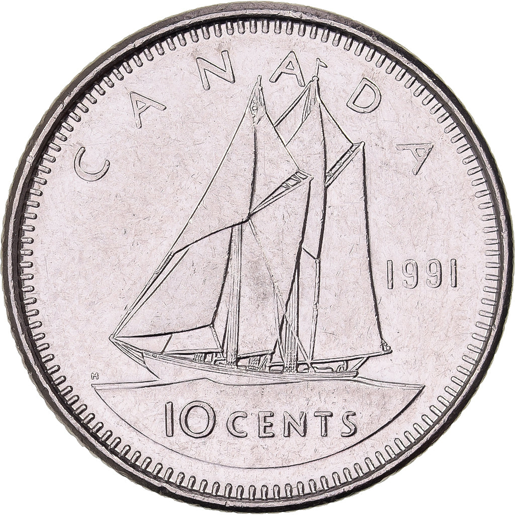 Canada, Elizabeth II, 10 Cents, 1991, Royal Canadian Mint, Nichel, BB+, KM:183