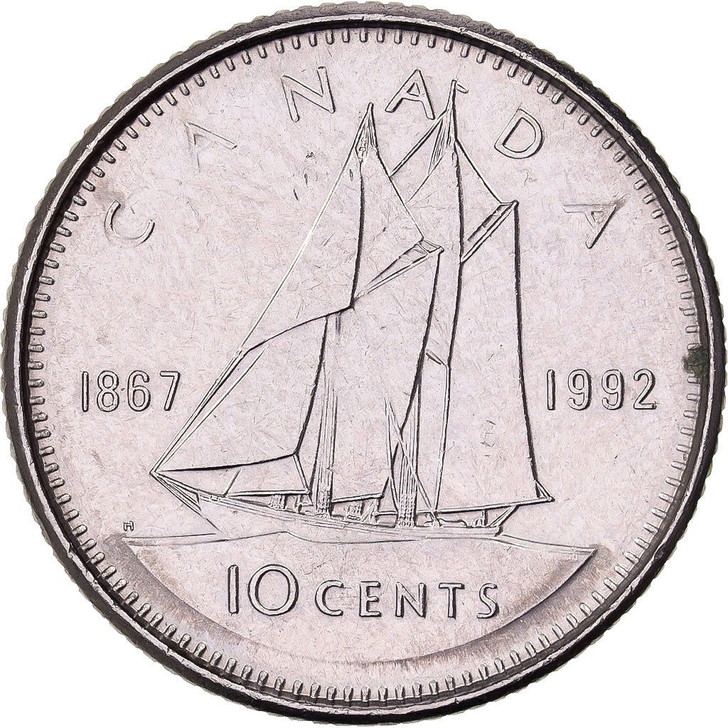 Canadá, Elizabeth II, 10 Cents, 1867-1992, Royal Canadian Mint, Níquel, MBC+