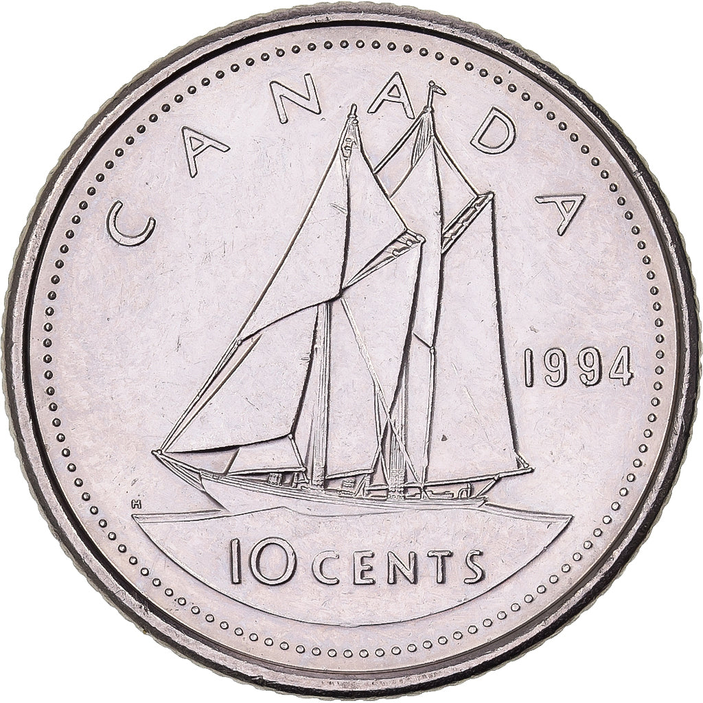 Canadá, Elizabeth II, 10 Cents, 1994, Royal Canadian Mint, Níquel, MBC+