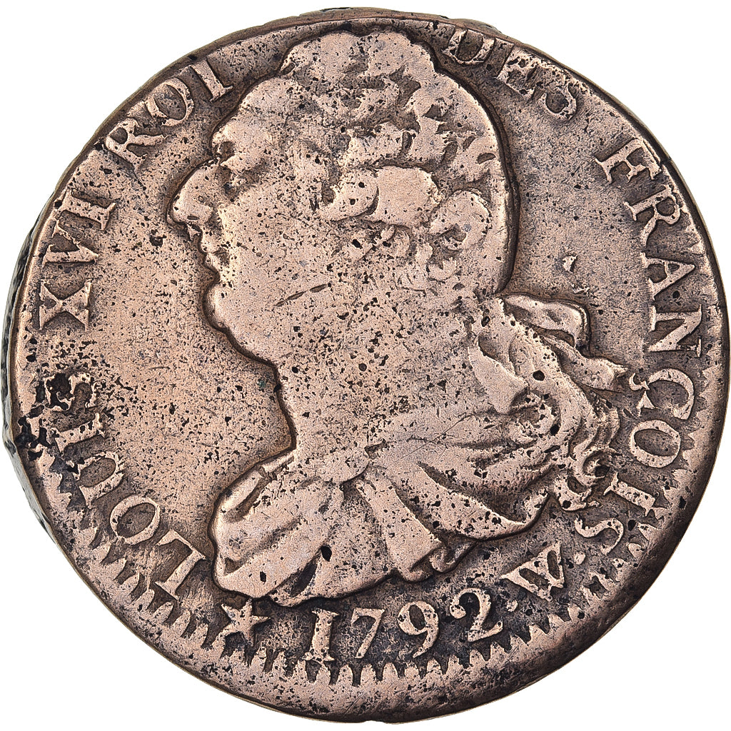 France, Louis XVI, 2 Sols, 2 sols françois, 1792, Lille, Bronze, TB+