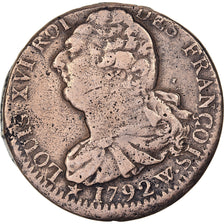 France, Louis XVI, 2 Sols, 2 sols françois, 1792, Lille, Bronze, TB+