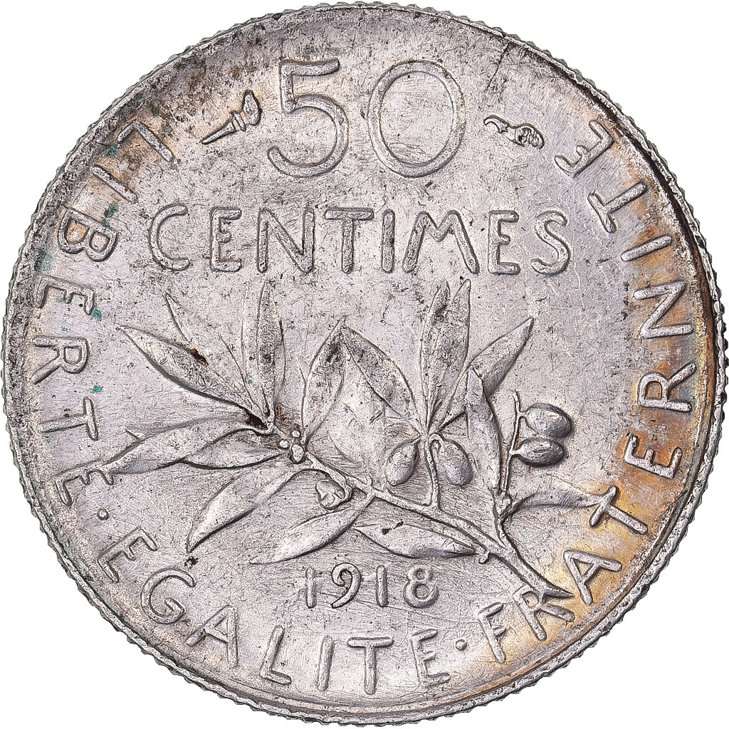 France, 50 Centimes, Semeuse, 1918, Paris, Argent, SUP, Gadoury:420, KM:854