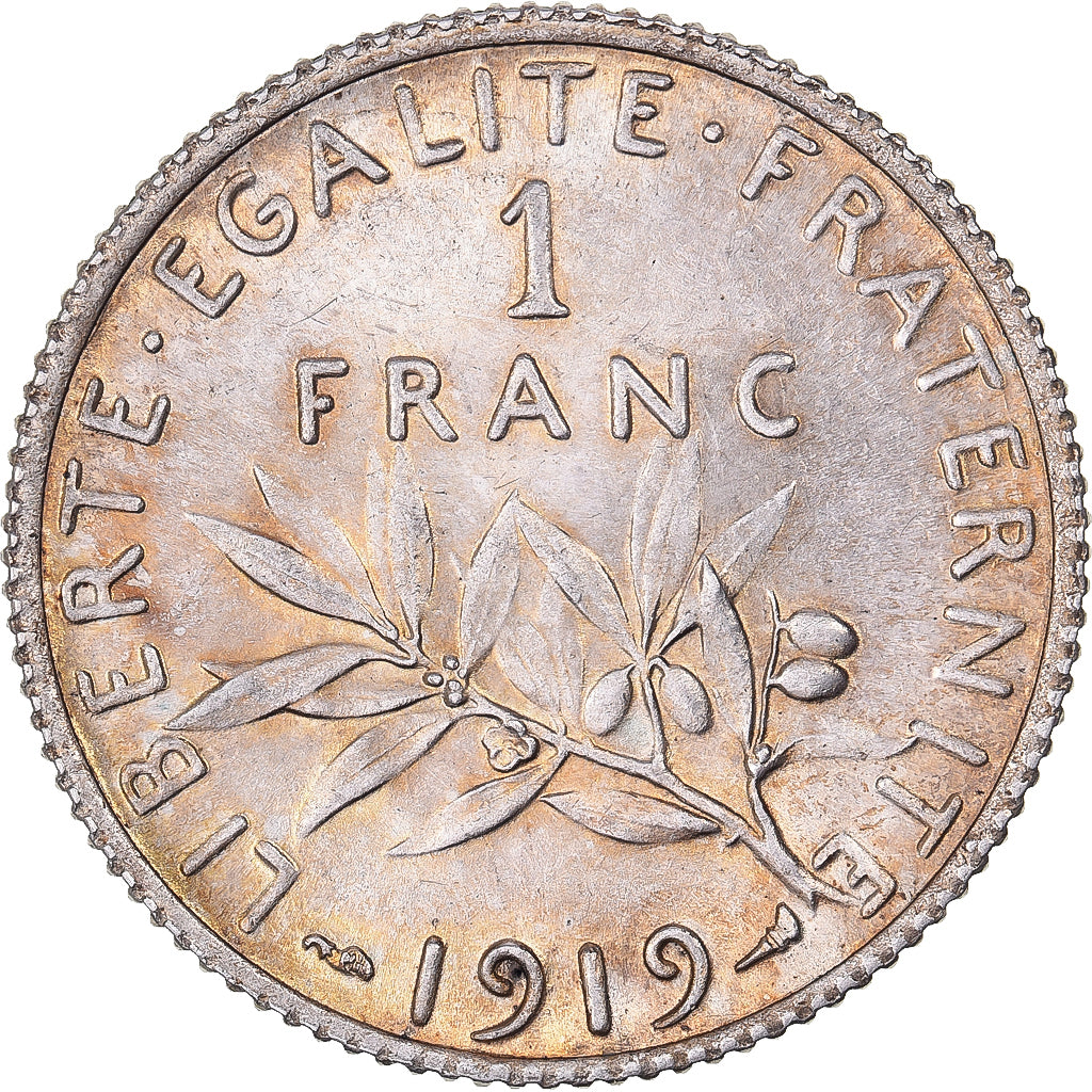 Frankrijk, Franc, Semeuse, 1919, Paris, Zilver, PR+, Gadoury:467, KM:844.1