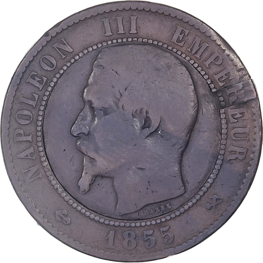 France, Napoleon III, 10 Centimes, 1855, Rouen, Boite de forçat, Bronze