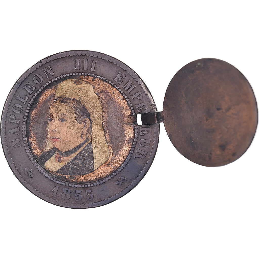 France, Napoleon III, 10 Centimes, 1855, Rouen, Boite de forçat, Bronze