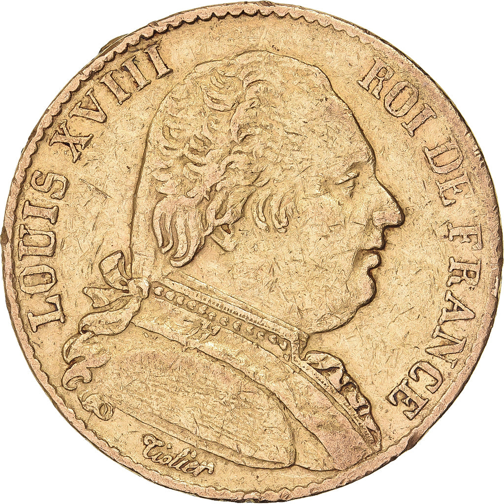 Francia, Louis XVIII, 20 Francs, 1814, Paris, Oro, BB, Gadoury:1026, KM:706.1