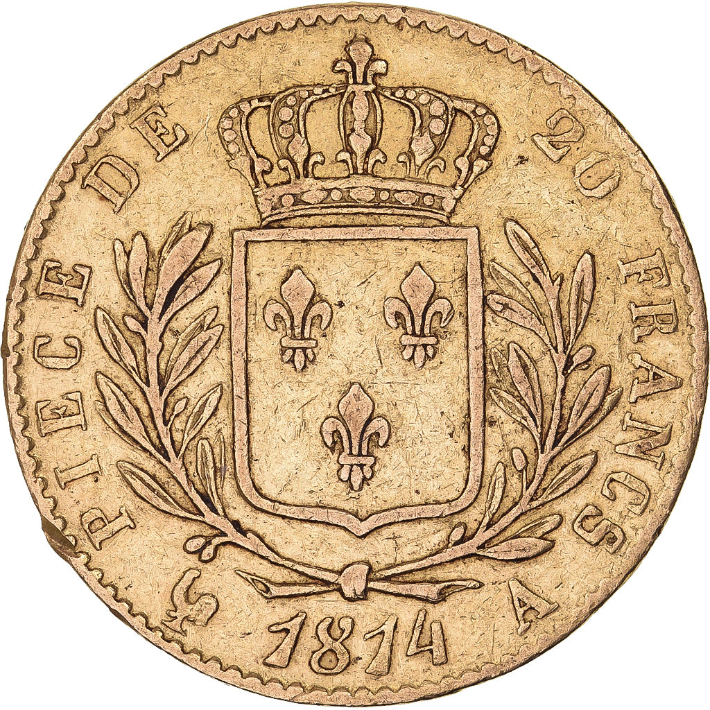 Francia, Louis XVIII, 20 Francs, 1814, Paris, Oro, BB, Gadoury:1026, KM:706.1