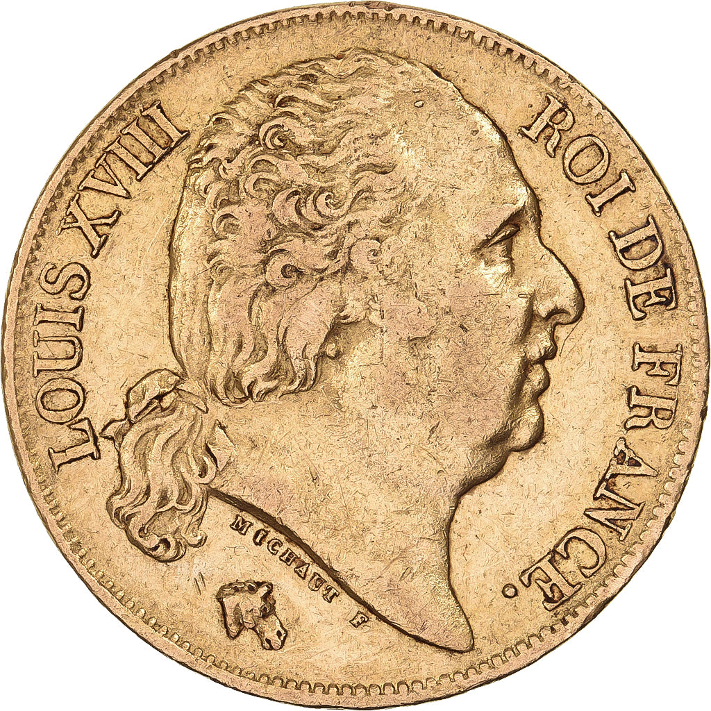 Frankrijk, Louis XVIII, 20 Francs, 1818, Paris, Goud, ZF, Gadoury:1028, KM:712.1