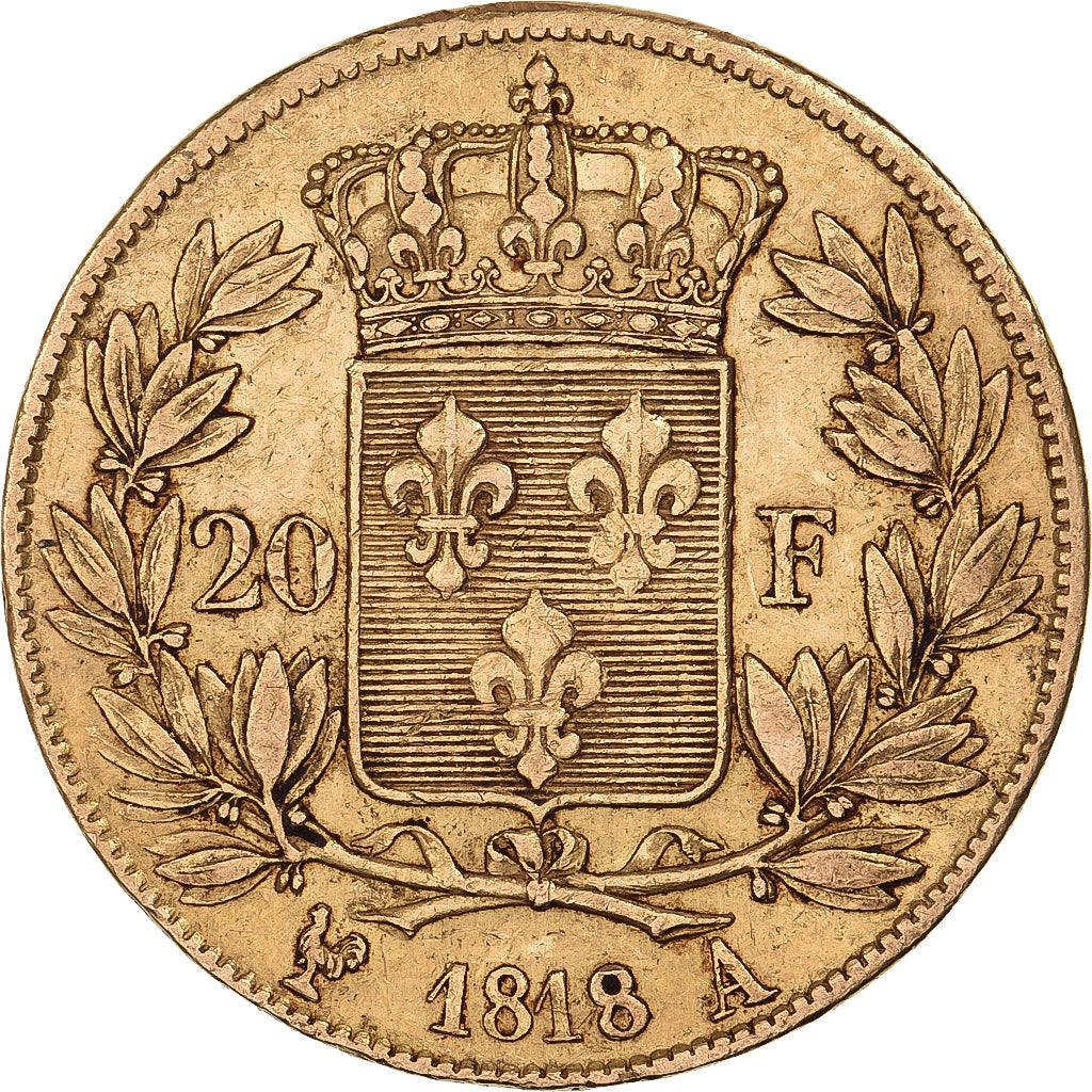 Frankrijk, Louis XVIII, 20 Francs, 1818, Paris, Goud, ZF, Gadoury:1028, KM:712.1