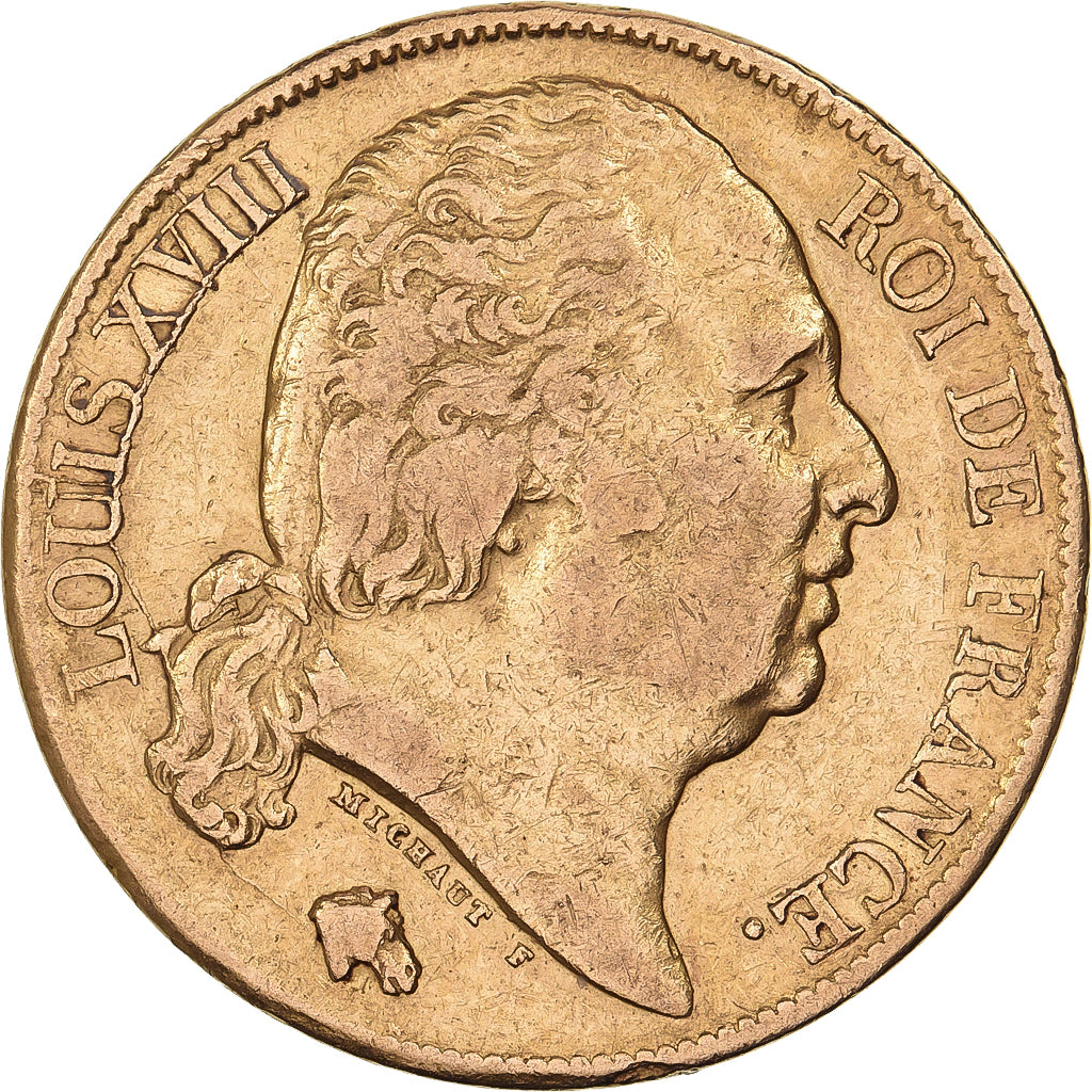 Francja, Louis XVIII, 20 Francs, 1819, Paris, Złoto, EF(40-45), Gadoury:1028