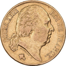 Francja, Louis XVIII, 20 Francs, 1819, Paris, Złoto, EF(40-45), Gadoury:1028
