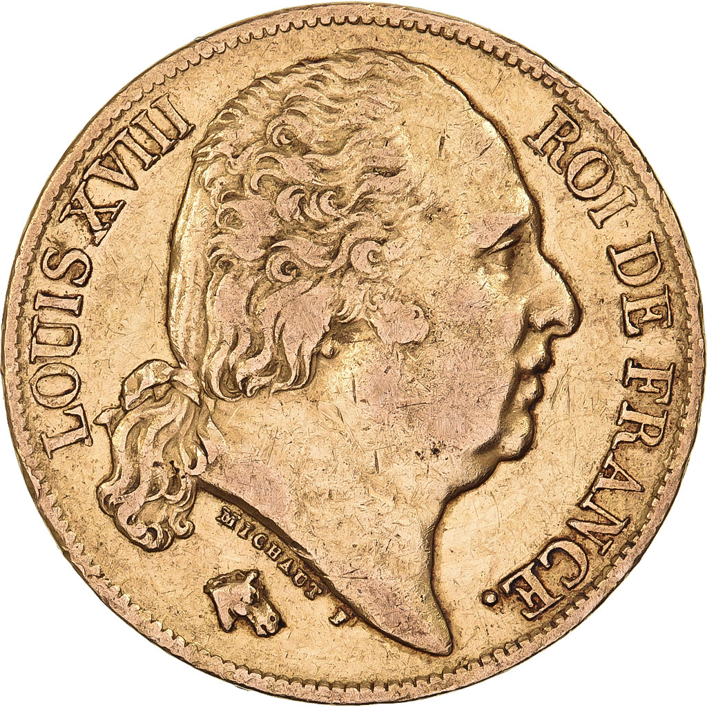 France, Louis XVIII, 20 Francs, 1820, Paris, Gold, EF(40-45), Gadoury:1028