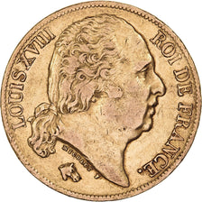 France, Louis XVIII, 20 Francs, 1820, Paris, Gold, EF(40-45), Gadoury:1028