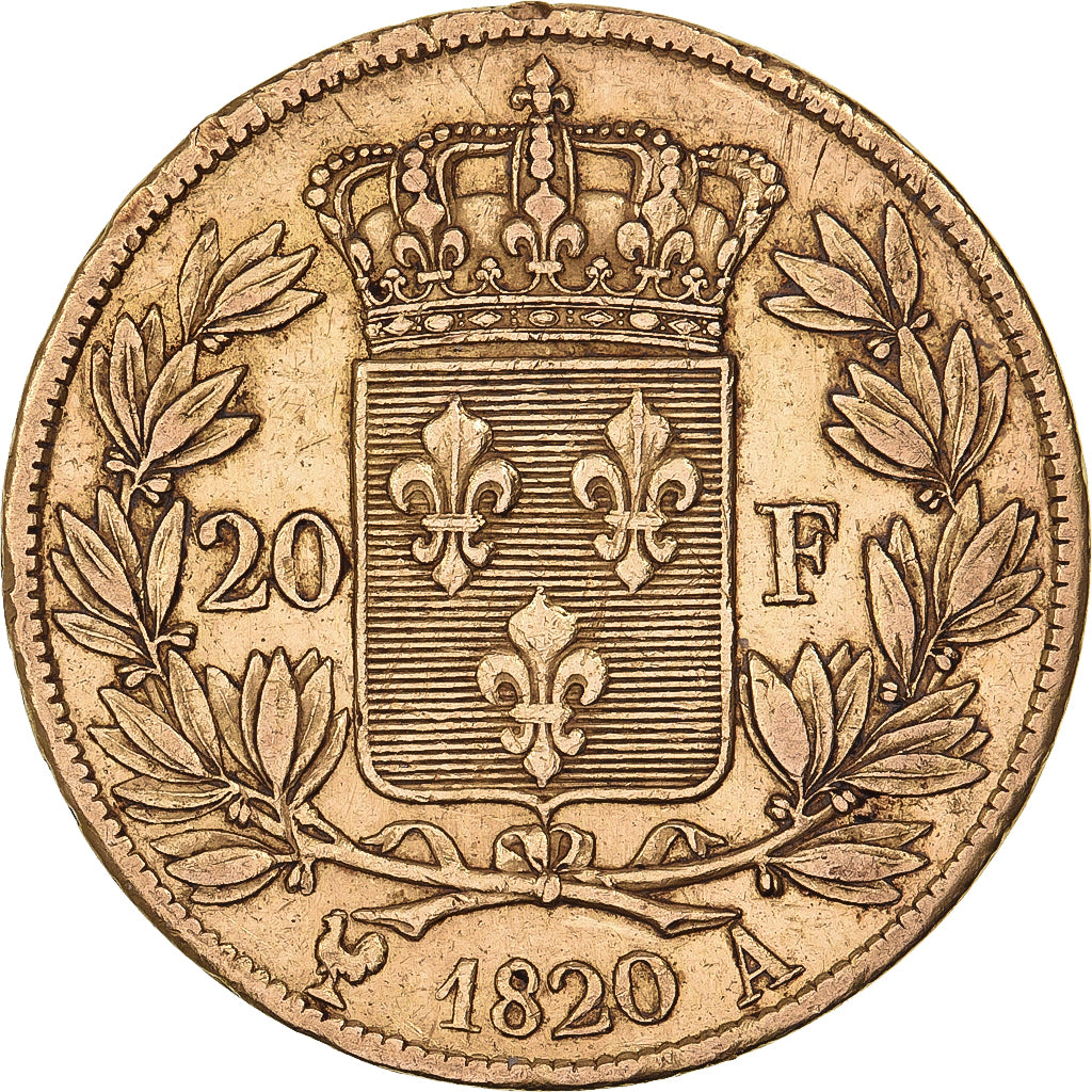 France, Louis XVIII, 20 Francs, 1820, Paris, Gold, EF(40-45), Gadoury:1028