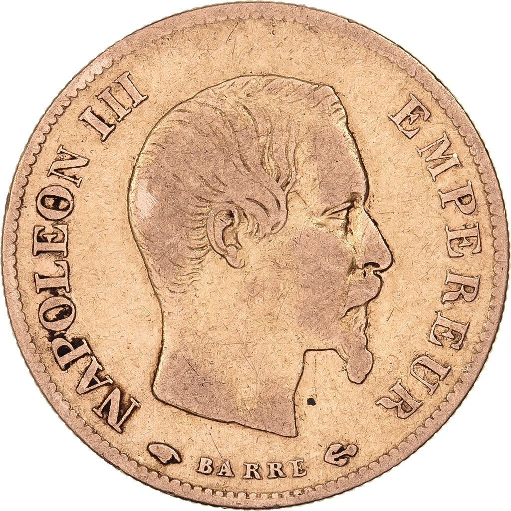 França, Napoleon III, 10 Francs, 1860, Paris, Dourado, VF(30-35), Gadoury:1014