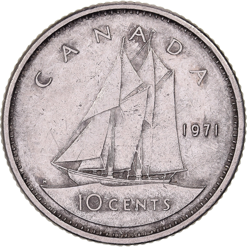 Canada, Elizabeth II, 10 Cents, 1971, Royal Canadian Mint, Nickel, ZF+, KM:77.1