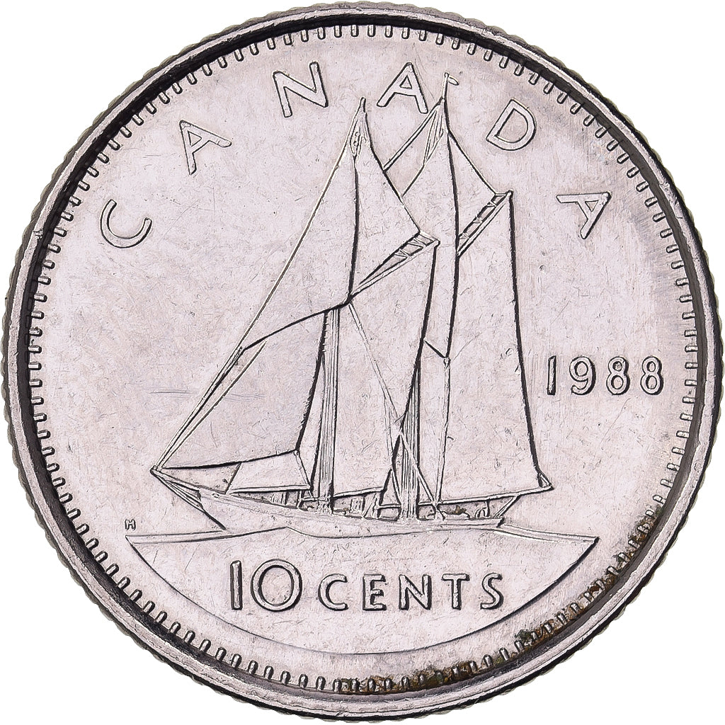 Canada, Elizabeth II, 10 Cents, 1988, Royal Canadian Mint, Nickel, ZF+, KM:77.2