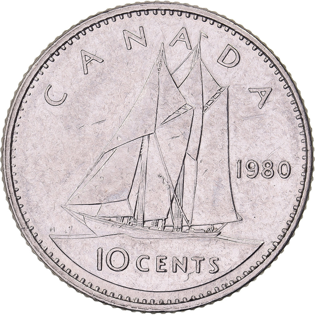 Canadá, Elizabeth II, 10 Cents, 1980, Royal Canadian Mint, Níquel, MBC+
