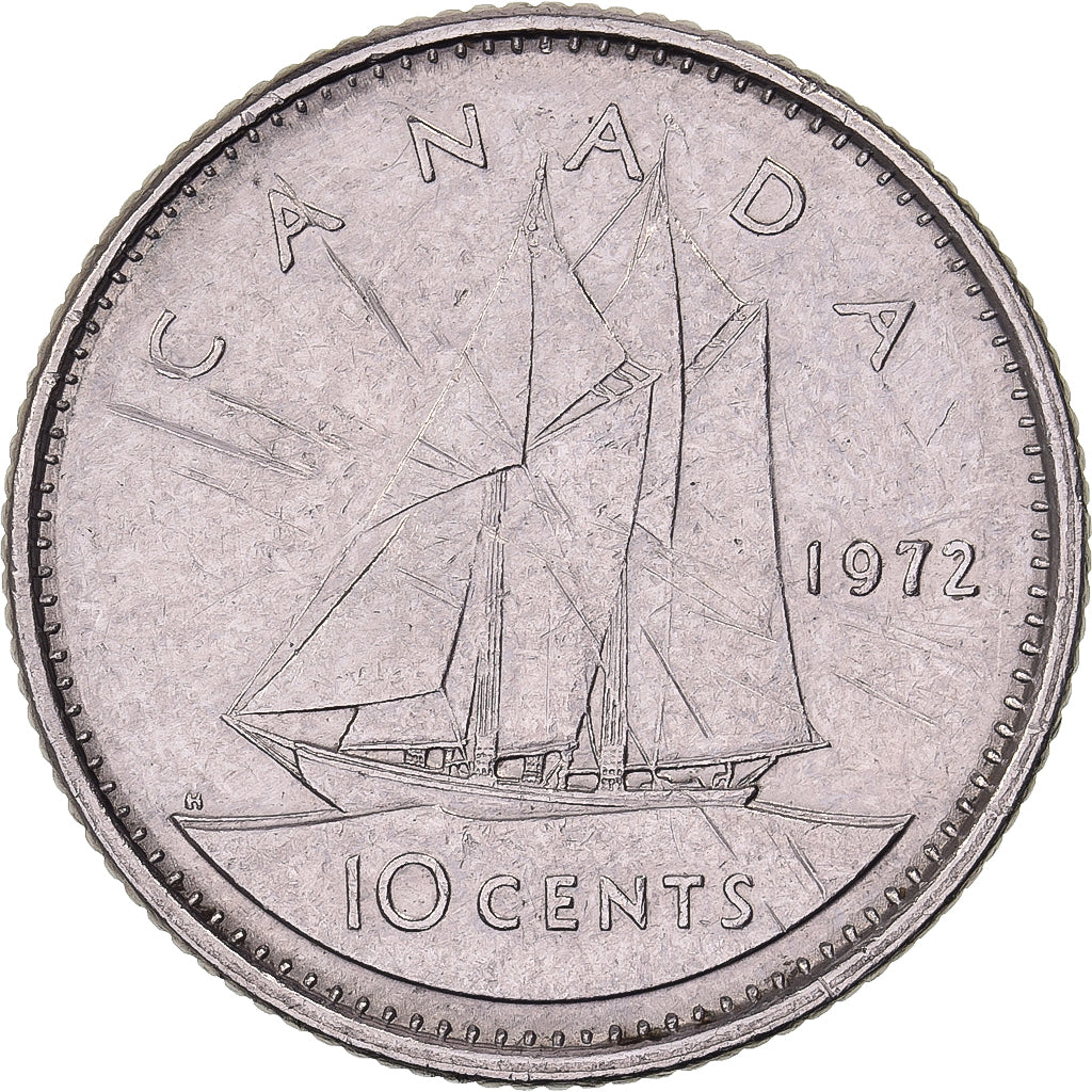 Canada, Elizabeth II, 10 Cents, 1972, Royal Canadian Mint, Nickel, ZF+, KM:77.1