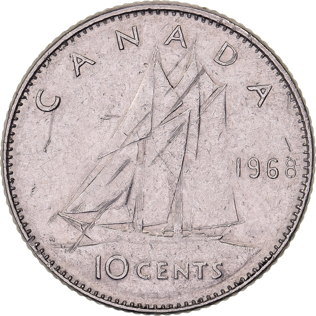 Canada, Elizabeth II, 10 Cents, 1968, Royal Canadian Mint, Nickel, ZF+, KM:73
