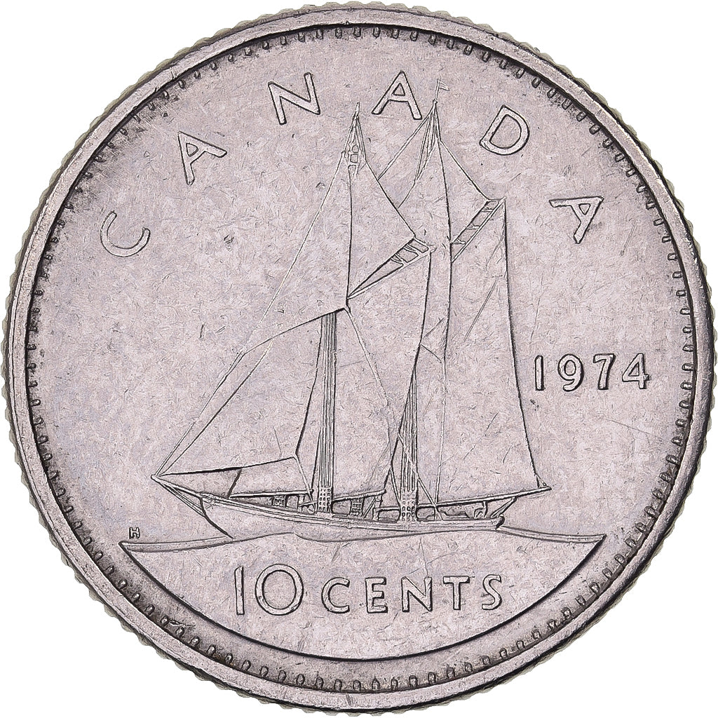 Canadá, Elizabeth II, 10 Cents, 1974, Royal Canadian Mint, Níquel, MBC+