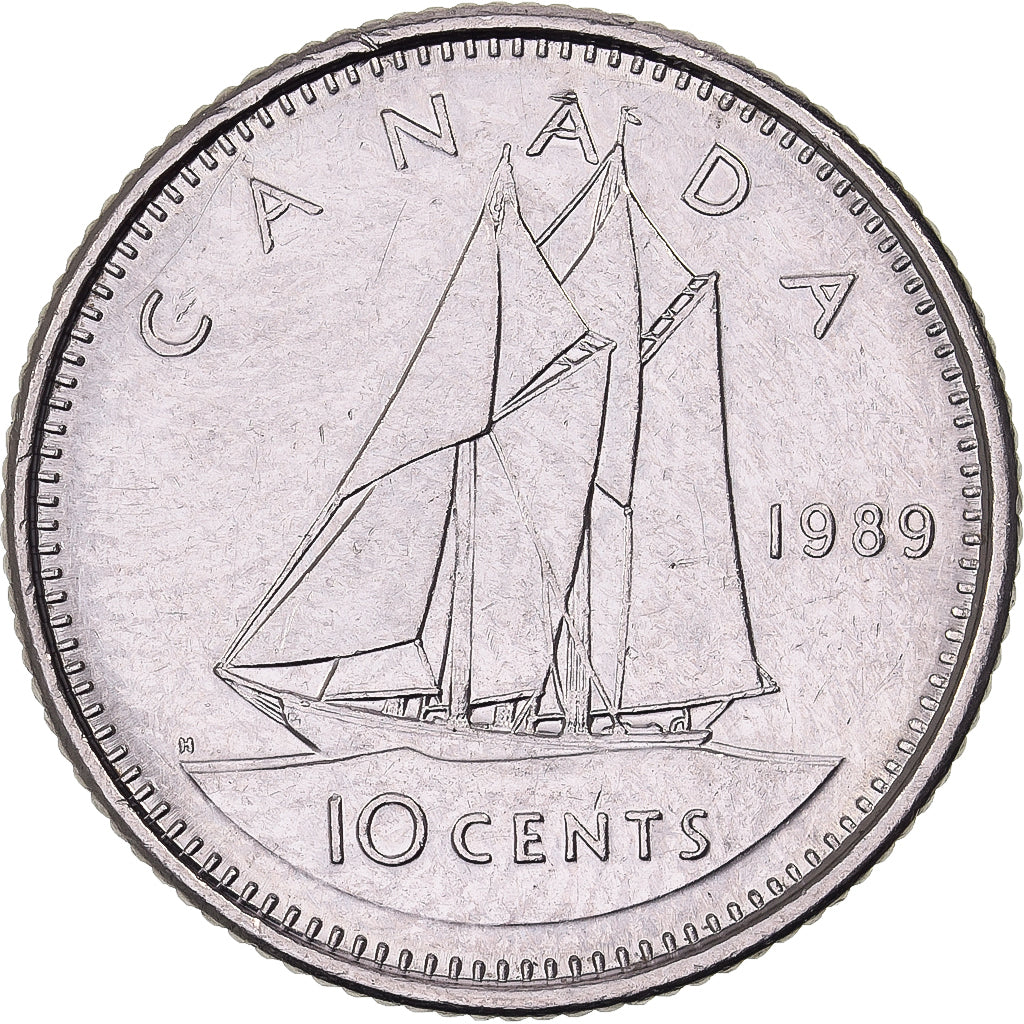 Canadá, Elizabeth II, 10 Cents, 1989, Royal Canadian Mint, Níquel, MBC+