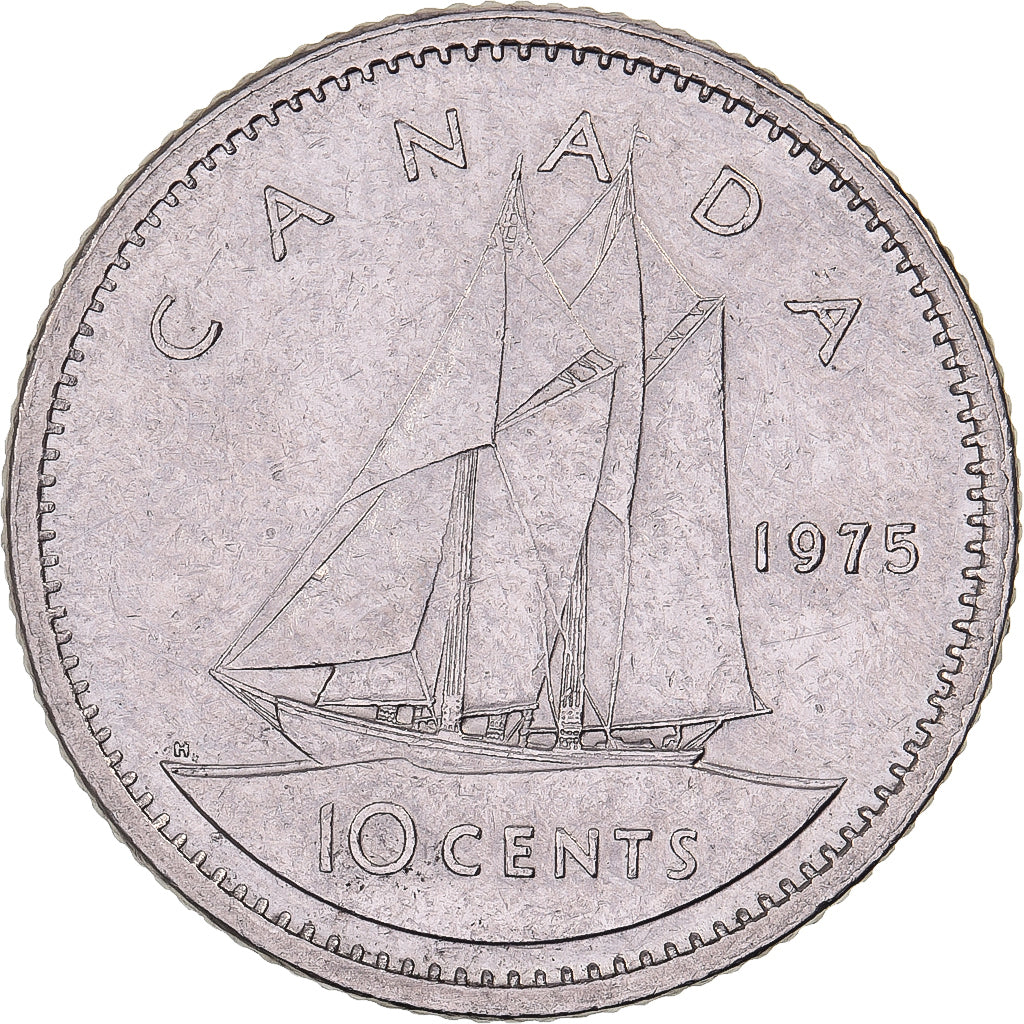 Canadá, Elizabeth II, 10 Cents, 1975, Royal Canadian Mint, Níquel, MBC+
