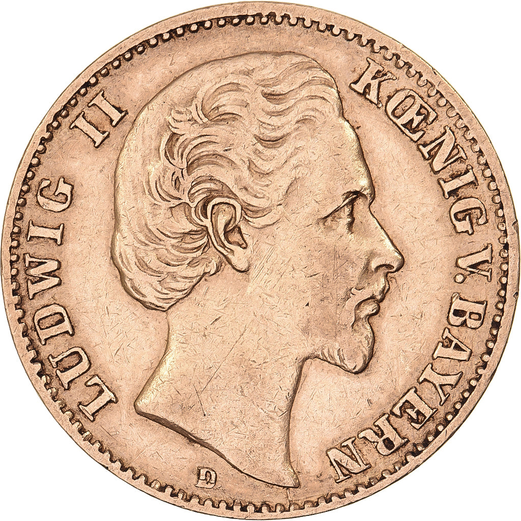 États allemands, BAVARIA, Ludwig II, 10 Mark, 1874, Munich, Or, TTB, KM:898