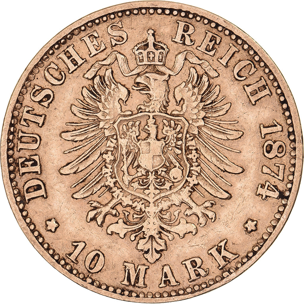 États allemands, BAVARIA, Ludwig II, 10 Mark, 1874, Munich, Or, TTB, KM:898
