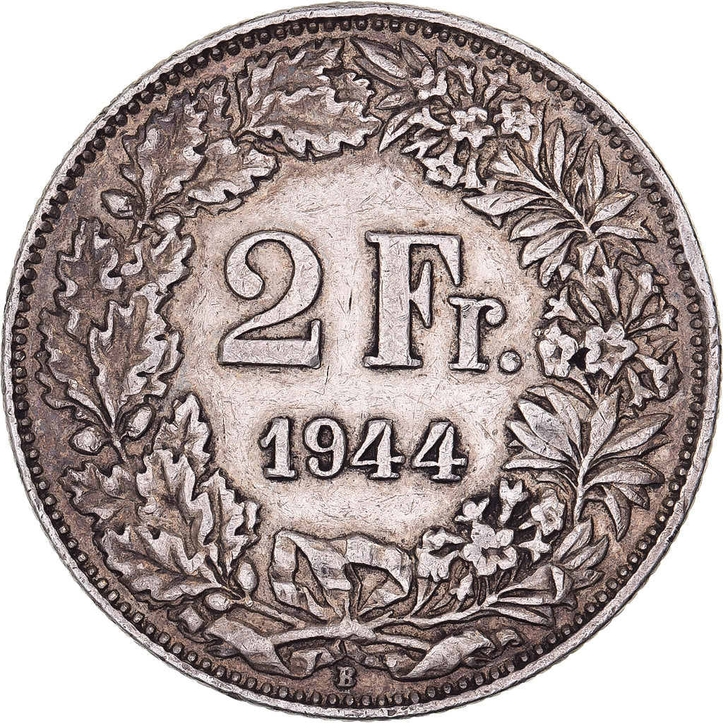 Switzerland, 2 Francs, 1944, Bern, Silver, EF(40-45), KM:21