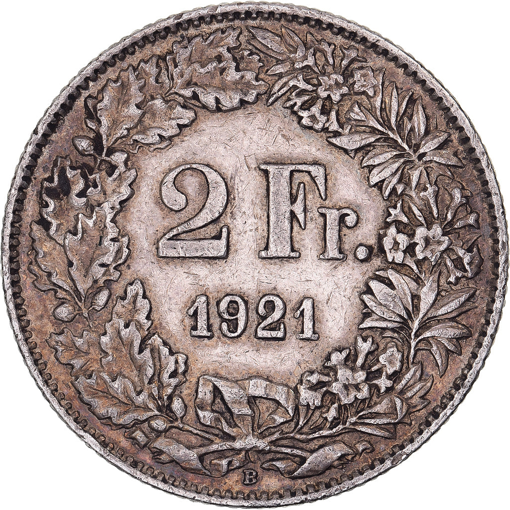 Switzerland, 2 Francs, 1921, Bern, Silver, EF(40-45), KM:21