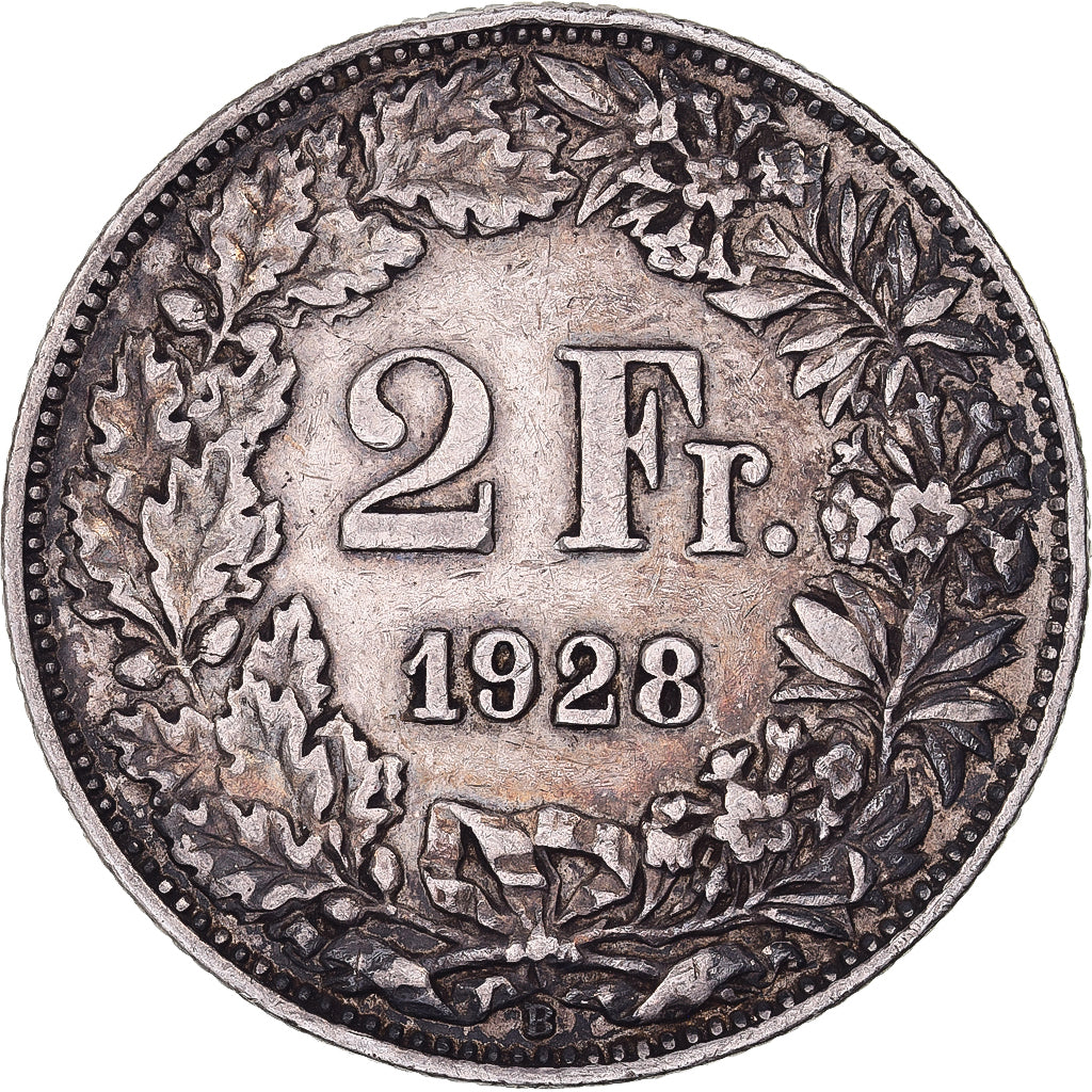 Switzerland, 2 Francs, 1928, Bern, Silver, EF(40-45), KM:21