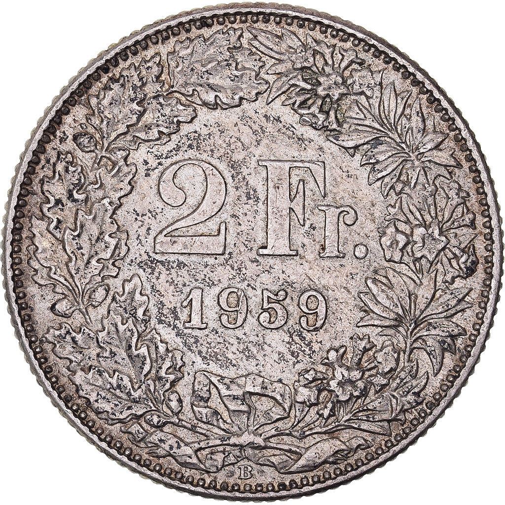 Switzerland, 2 Francs, 1959, Bern, Silver, AU(50-53), KM:21