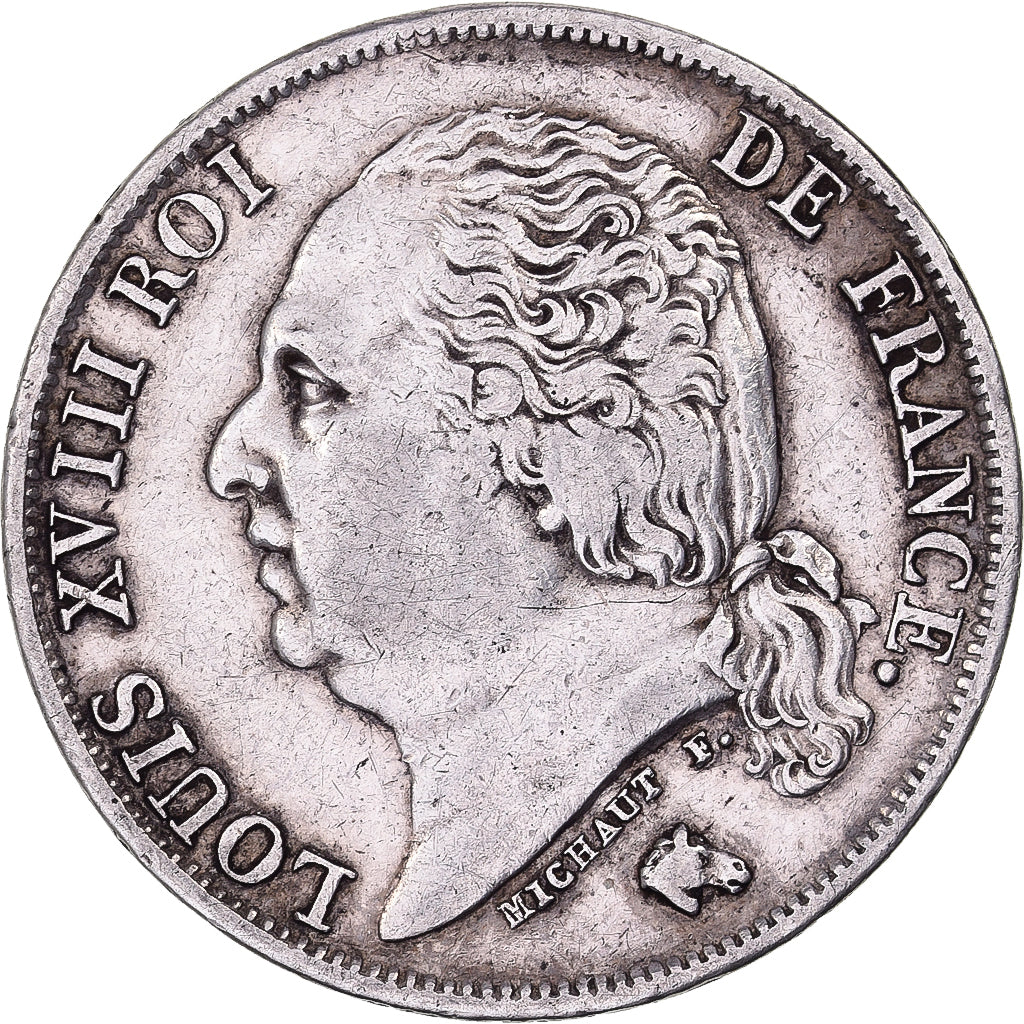 França, Louis XVIII, Franc, 1824, Paris, Prata, EF(40-45), Gadoury:449