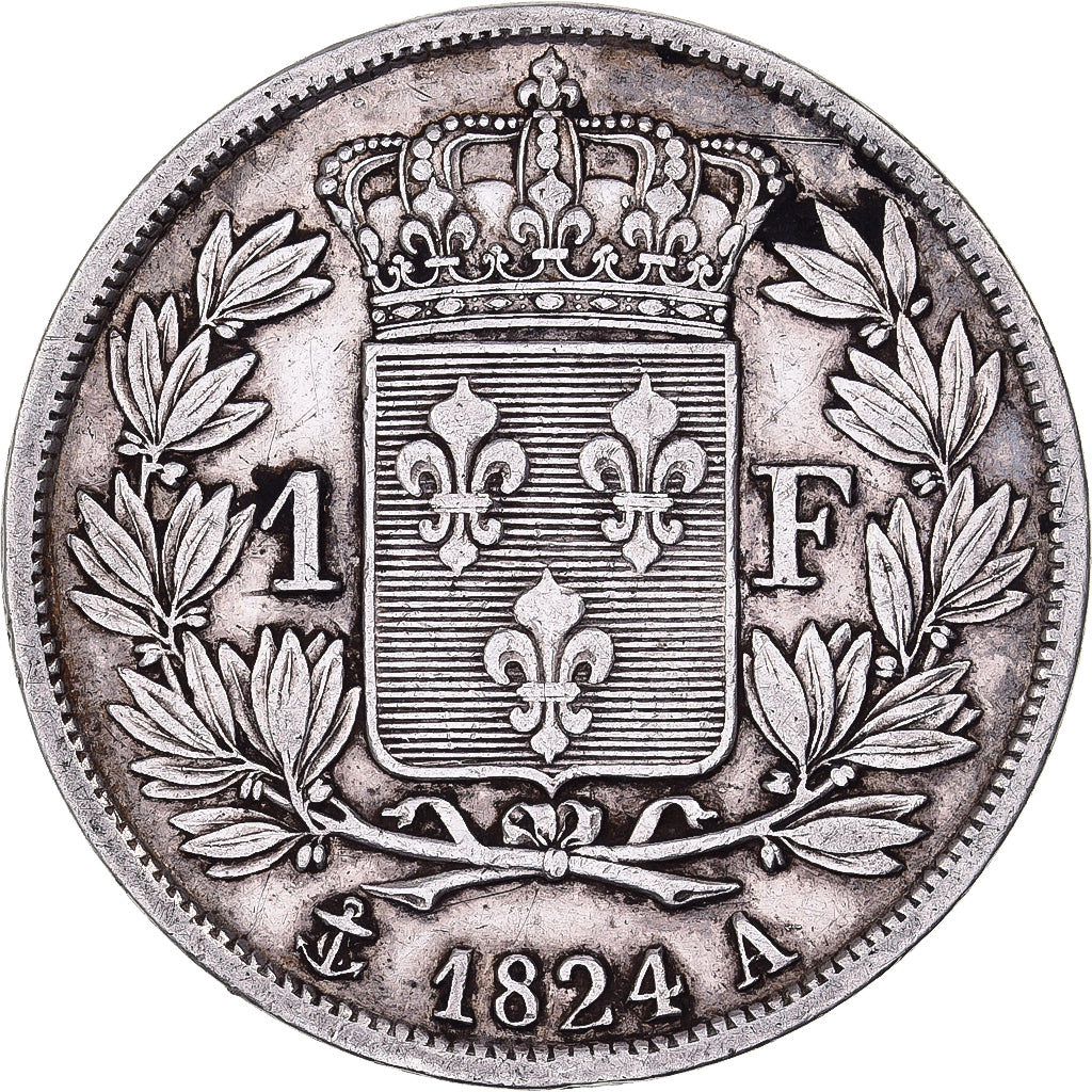 França, Louis XVIII, Franc, 1824, Paris, Prata, EF(40-45), Gadoury:449