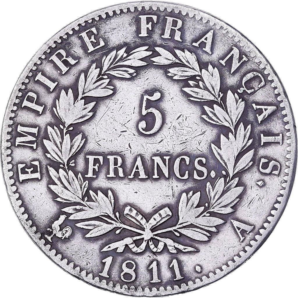 Francia, Napoleon I, 5 Francs, 1811, Paris, Argento, MB, Gadoury:584, KM:694.1