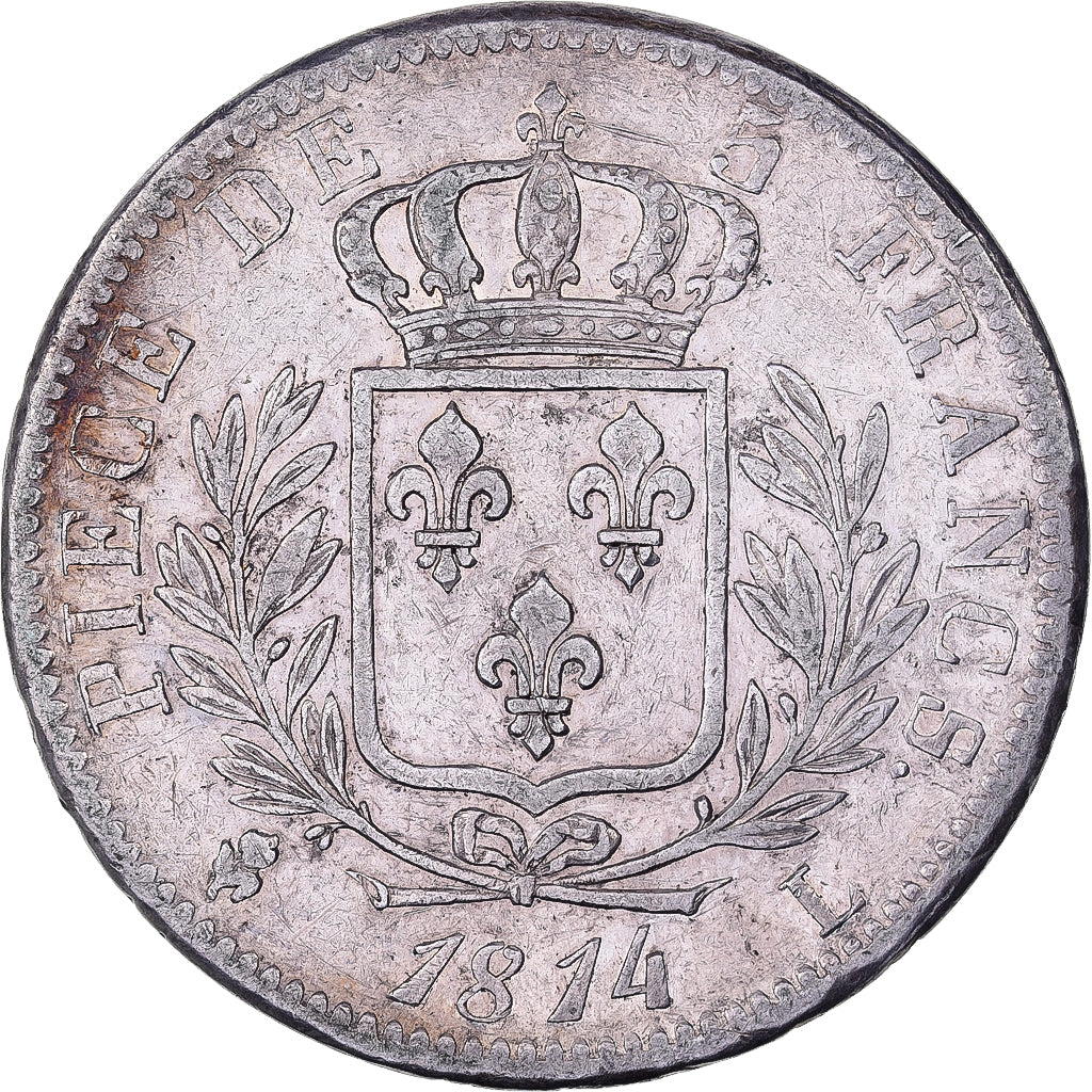 Francia, Louis XVIII, 5 Francs, 1814, Bayonne, Argento, BB, Gadoury:591