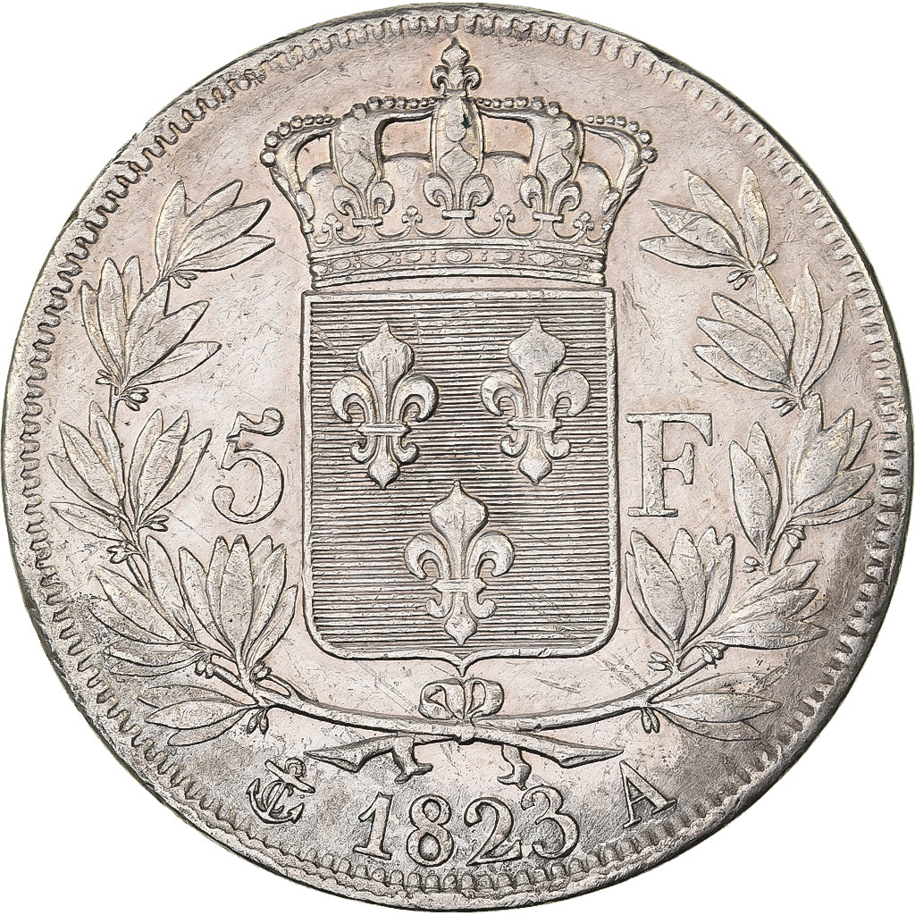 Frankreich, Louis XVIII, 5 Francs, 1823, Paris, Silber, SS, Gadoury:614