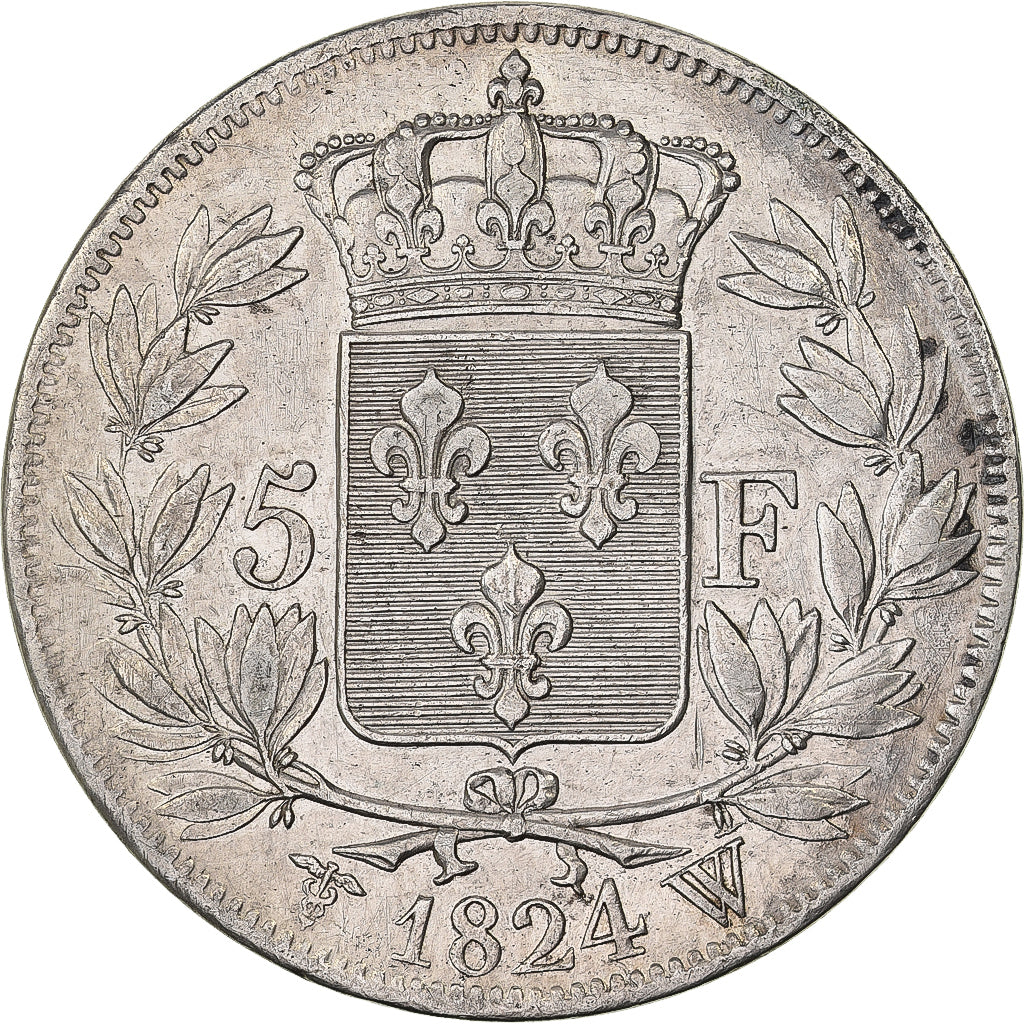 Francia, Louis XVIII, 5 Francs, 1824, Lille, Argento, BB, Gadoury:614, KM:711.13