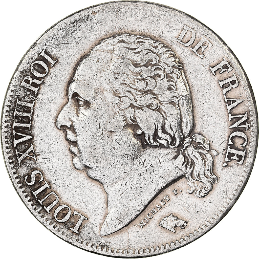 France, Louis XVIII, 5 Francs, 1824, Rouen, Silver, VF(30-35), Gadoury:614