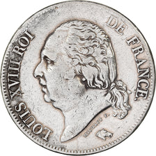France, Louis XVIII, 5 Francs, 1824, Rouen, Silver, VF(30-35), Gadoury:614