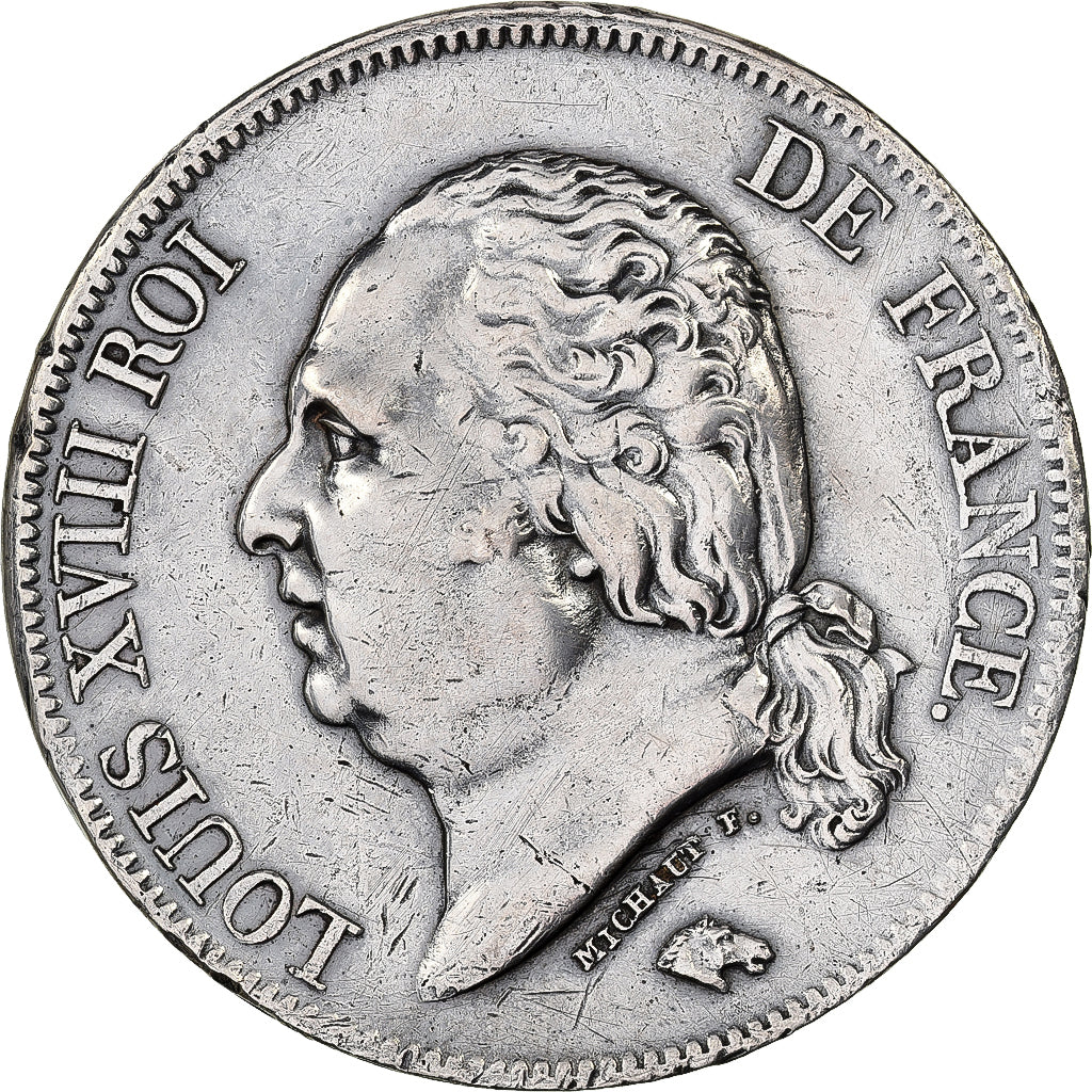 Frankrijk, Louis XVIII, 5 Francs, 1824, Bayonne, Zilver, ZF, Gadoury:614