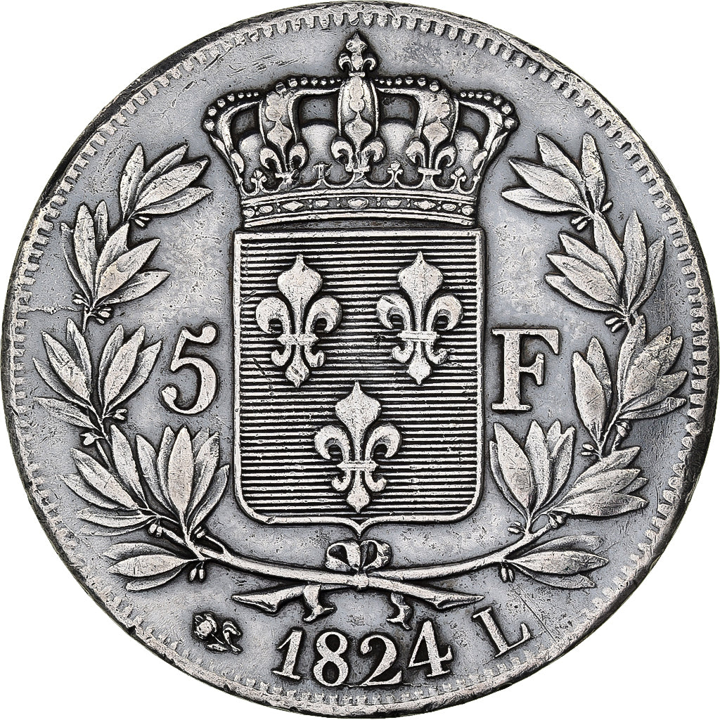 Frankrijk, Louis XVIII, 5 Francs, 1824, Bayonne, Zilver, ZF, Gadoury:614