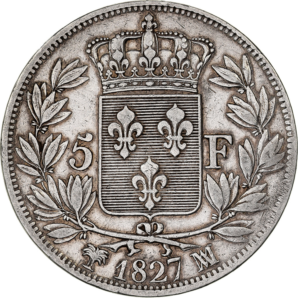 Francja, Charles X, 5 Francs, 1827, Marseille, Srebro, EF(40-45), Gadoury:644