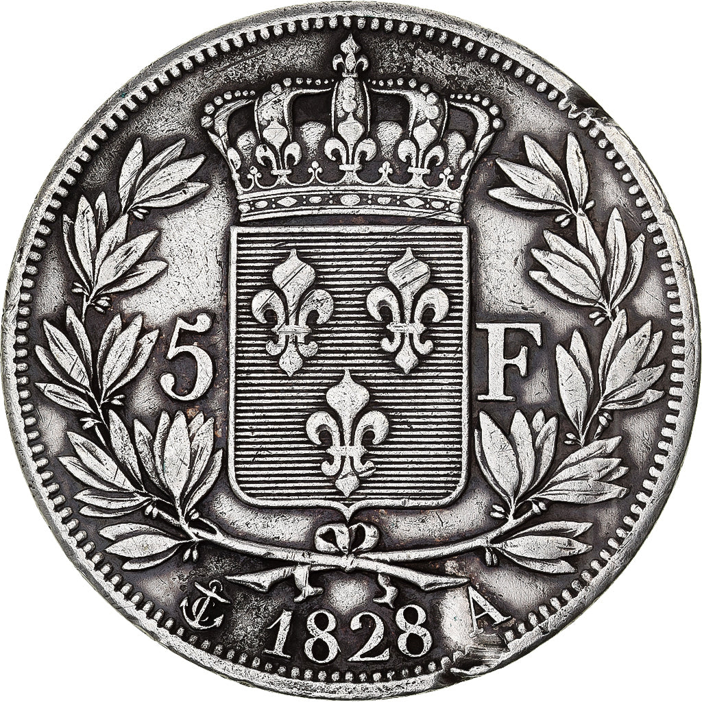 France, Charles X, 5 Francs, 1828, Paris, Silver, EF(40-45), Gadoury:644