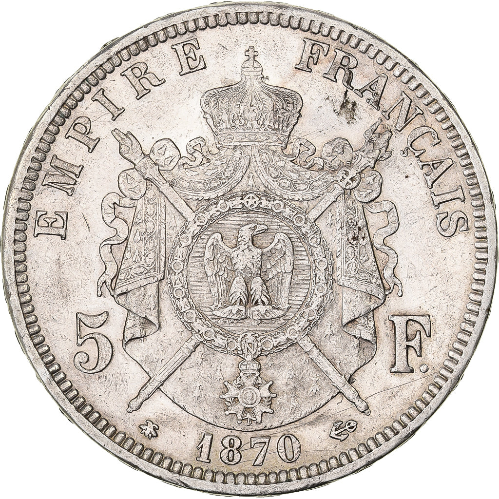 France, Napoléon III, 5 Francs, 1870, Paris, Argent, TTB+, Gadoury:739