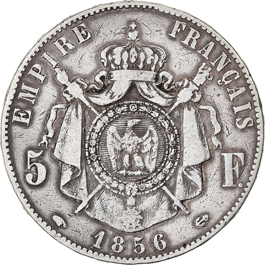 Francja, Napoleon III, 5 Francs, 1856, Paris, Srebro, VF(20-25), Gadoury:734