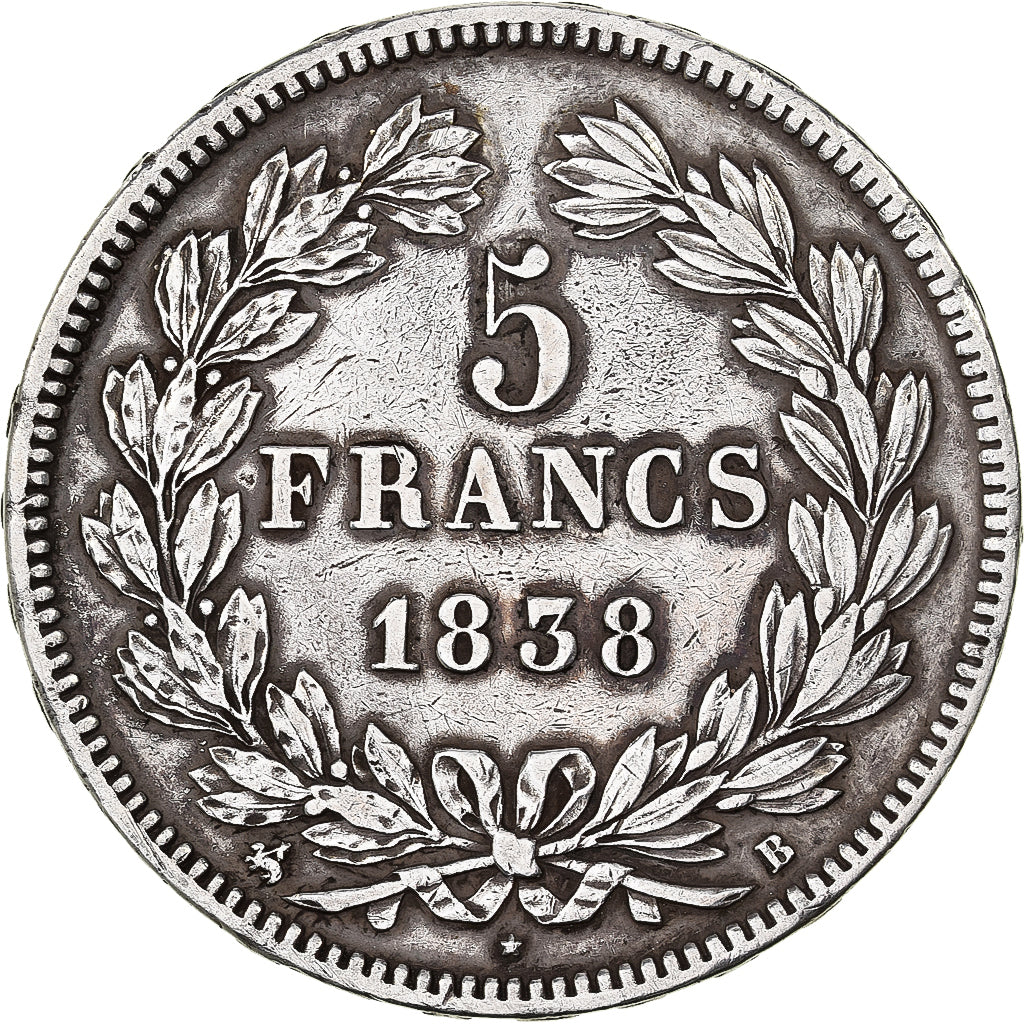 France, Louis Philippe I, 5 Francs, 1838, Rouen, Silver, EF(40-45), Gadoury:678